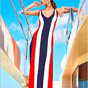 Color Block Maxi Dress - Red, White & Blue